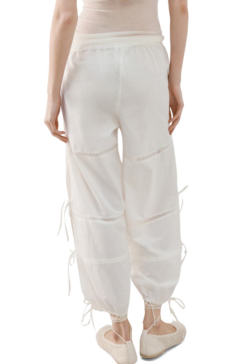 Lace & Bow Detail Cotton Pants, Alternate, color, IVORY WHITE
