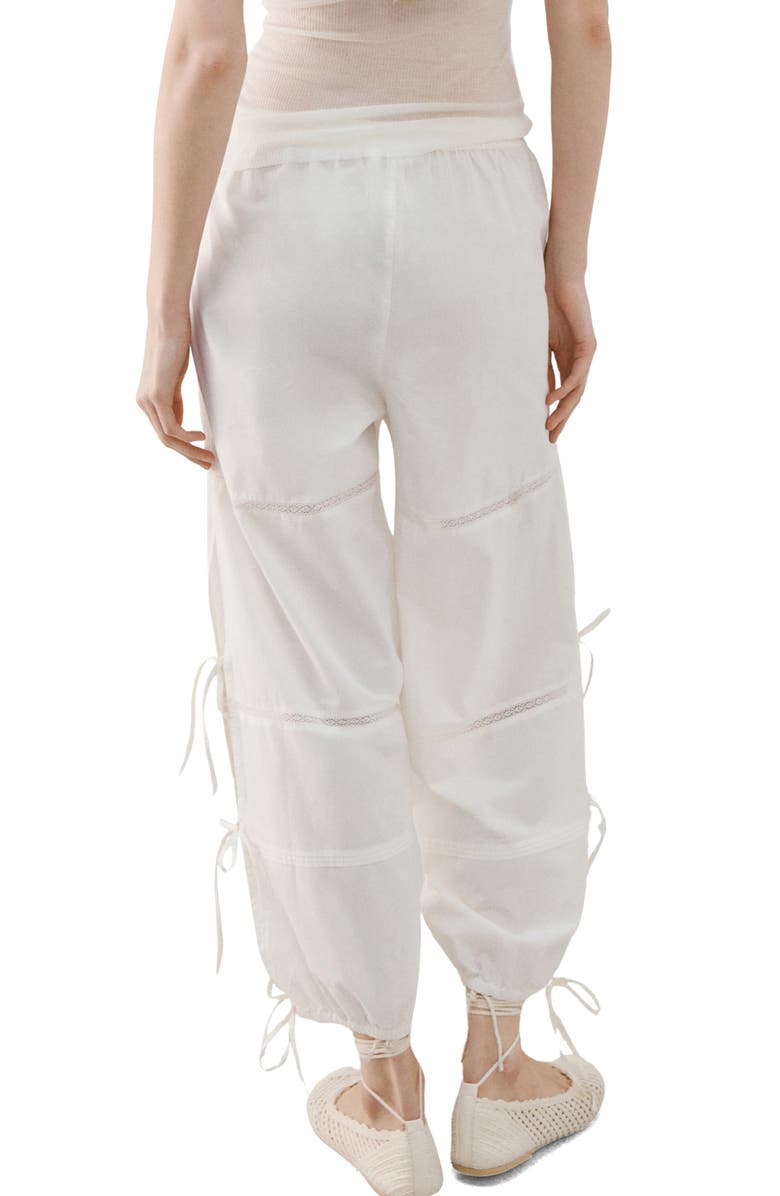 MANGO Lace & Bow Detail Cotton Pants, Alternate, color, Ivory White