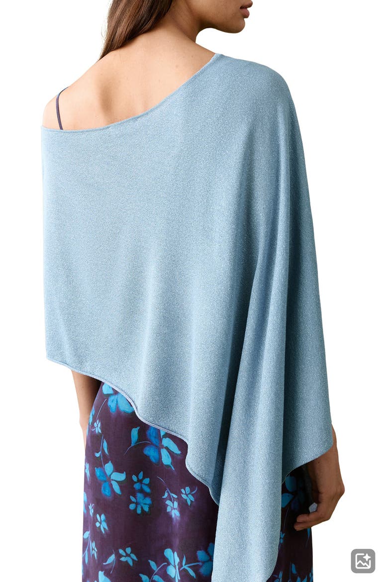 Asymmetric Metallic Knit Poncho, Alternate, color, BLUE