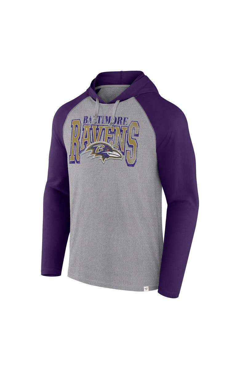 FANATICS Men's Fanatics Gray/Purple Baltimore Ravens Under Center Long Sleeve Hoodie T-Shirt, Alternate, color, 