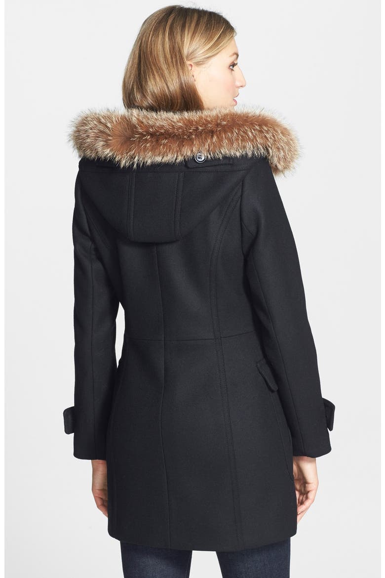 Genuine Coyote Fur Trim Wool Blend Duffle Coat, Alternate, color, OLD BLACK