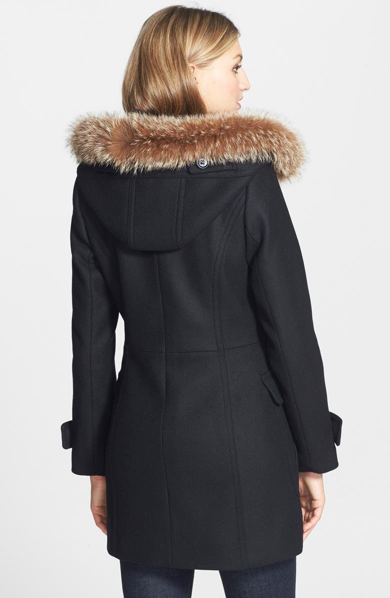 Trina Turk Genuine Coyote Fur Trim Wool Blend Duffle Coat, Alternate, color, 