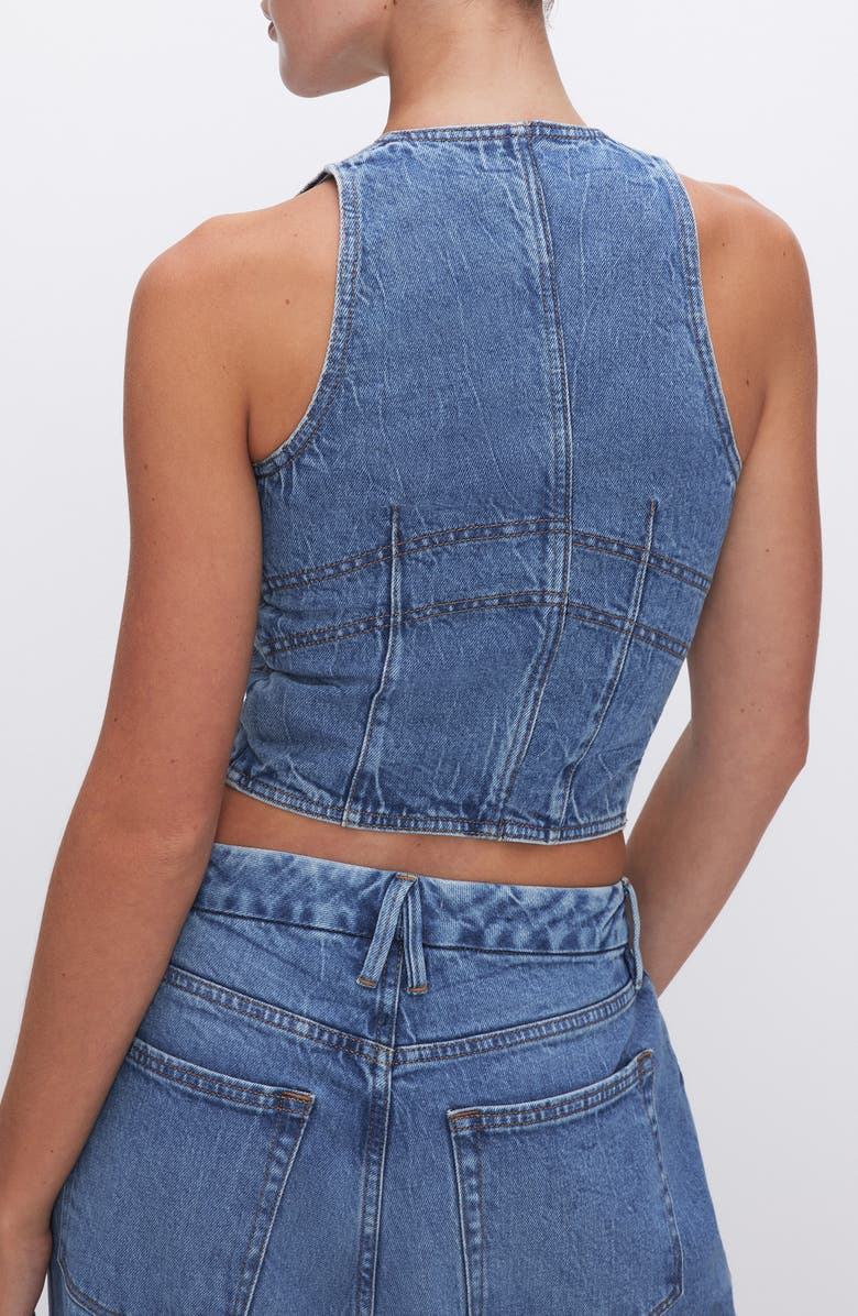 Good American Crop Denim Vest, Alternate, color, 