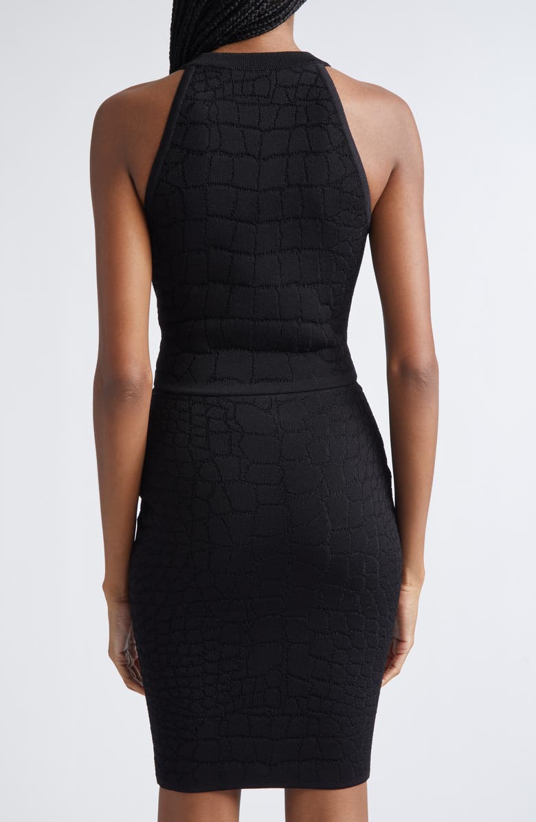 Balmain Croc Jacquard Knit Crop Tank, Alternate, color, Black