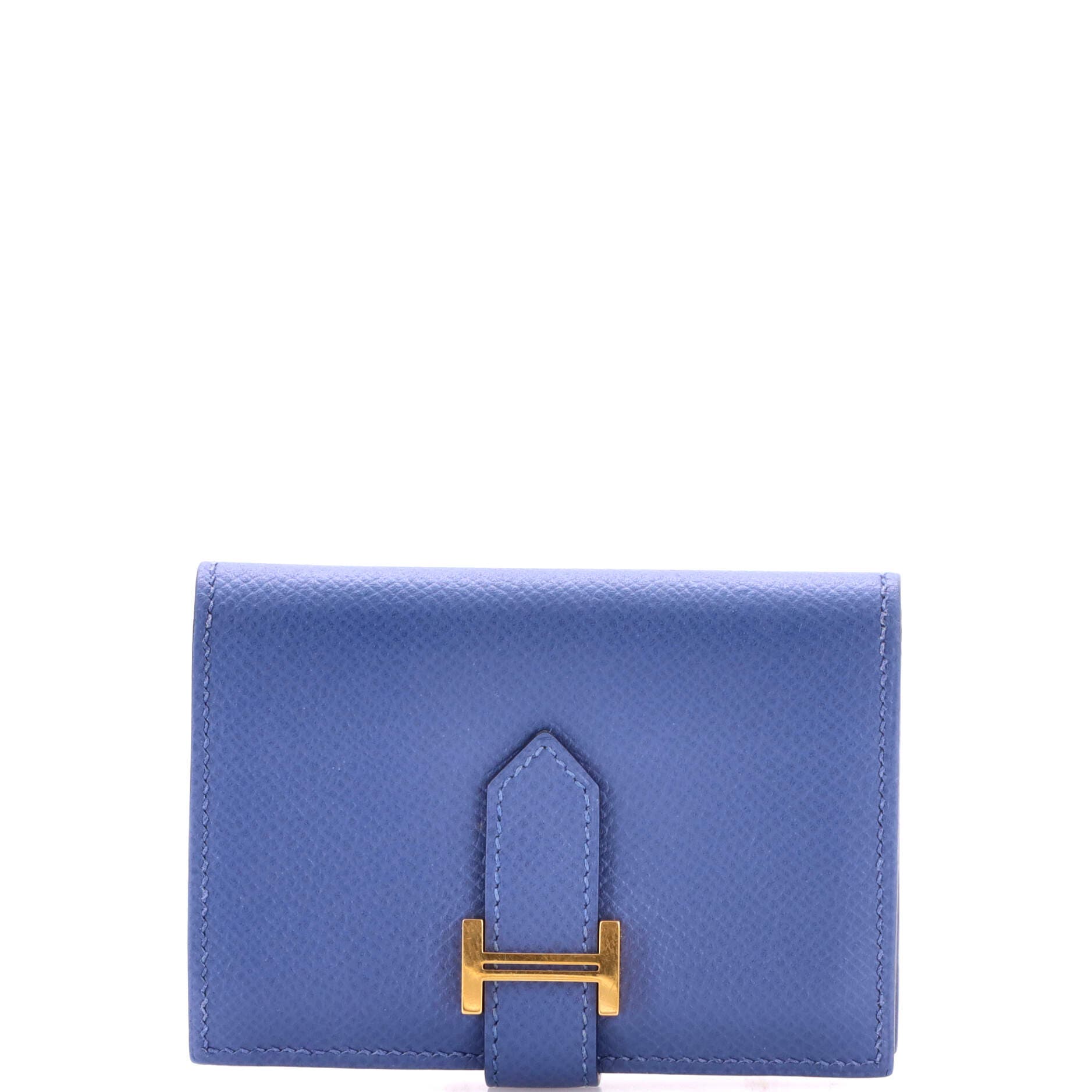 Pre-Owned Hermes Bearn Card Case Epsom, Main, color, Bleu Brighton