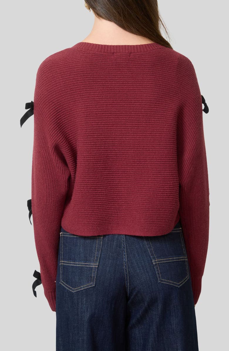 Blu Pepper Velvet Bow Sleeve Sweater, Alternate, color, Burgundy