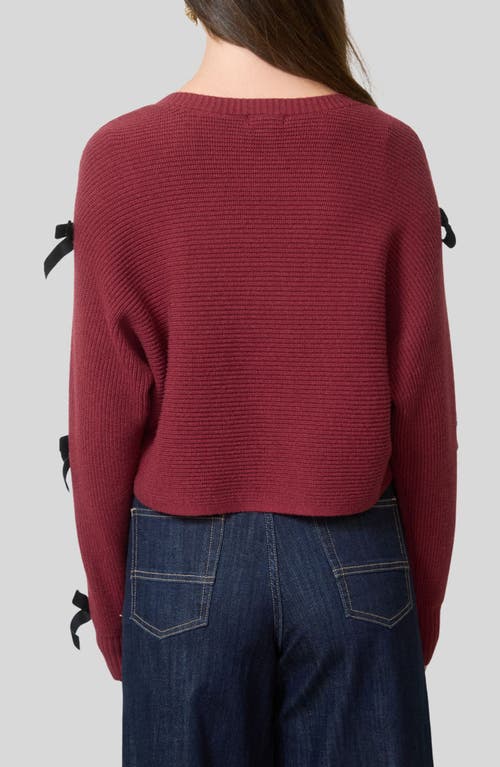 Blu Pepper Velvet Bow Sleeve Sweater In Burgundy