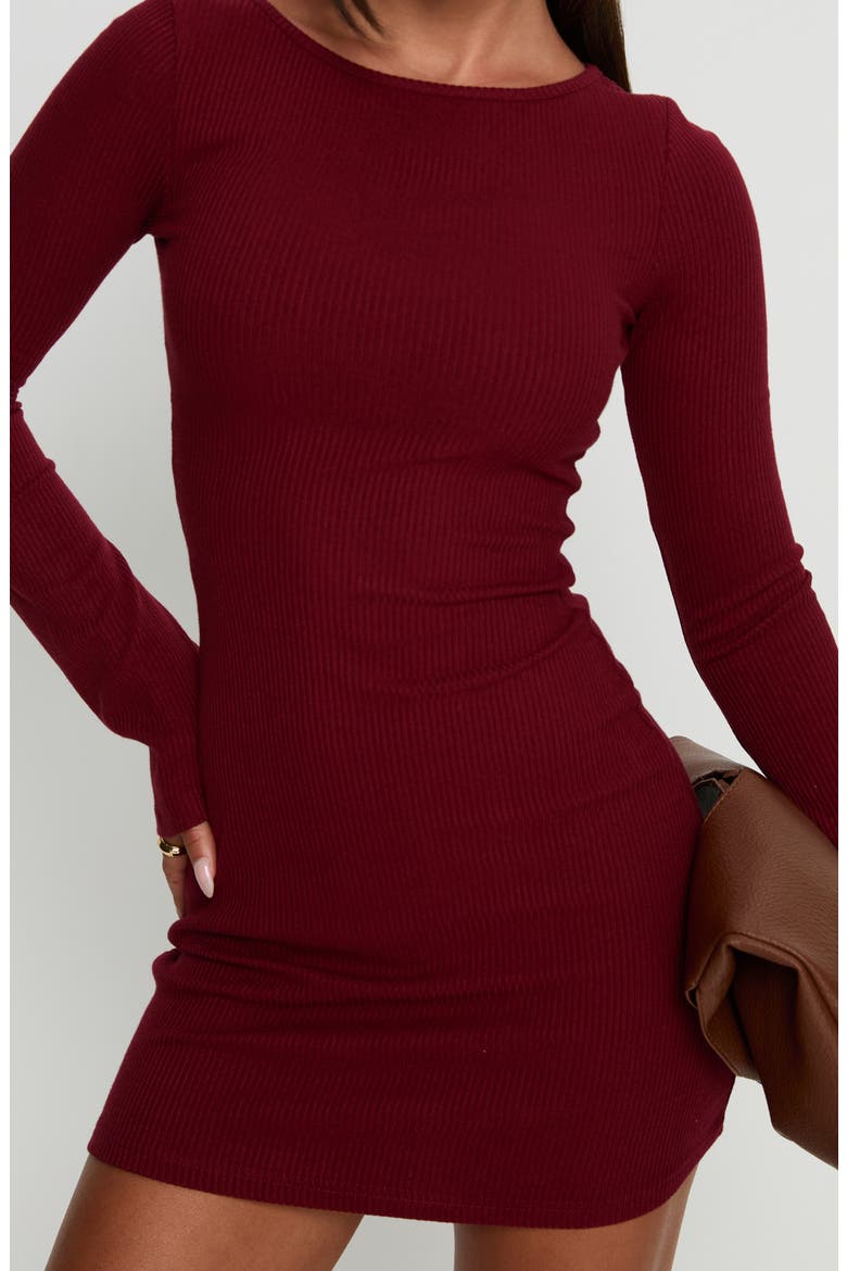 Bryanna Long Sleeve Rib Knit Minidress, Alternate, color, DEEP MERLOT