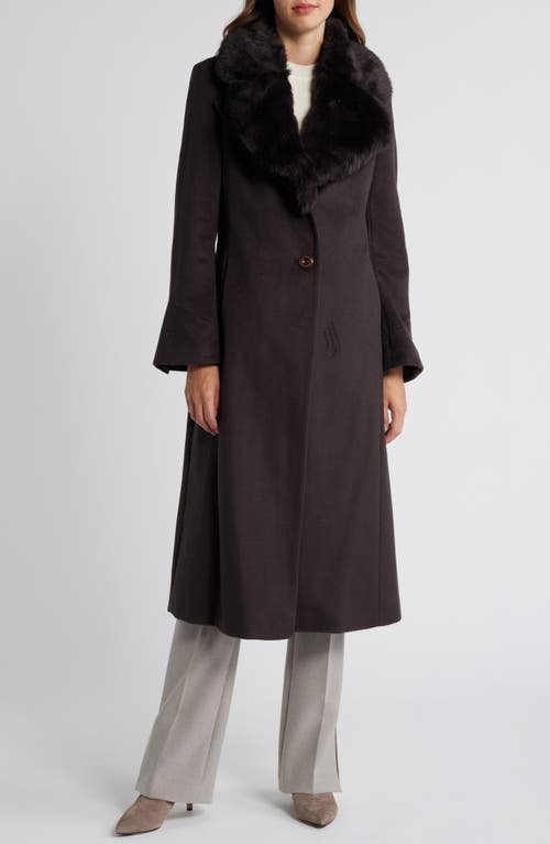 Via Spiga Faux Fur Collar Wool Blend Coat in Chocolate Brown 