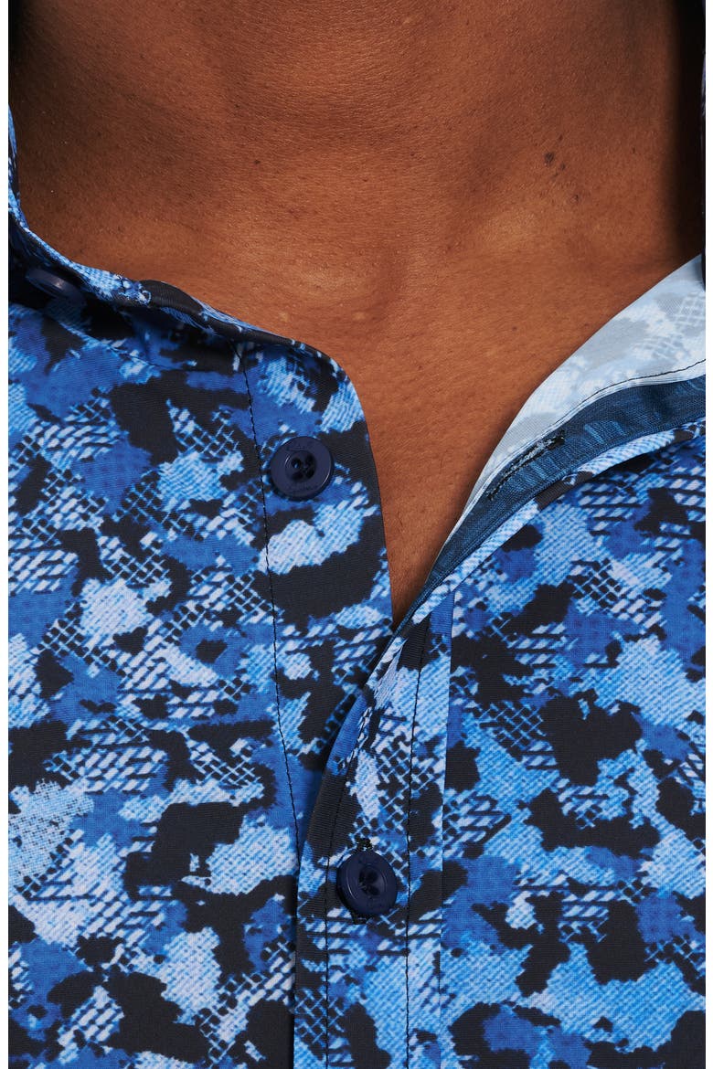 Ellander Camo Stretch Button-Up Performance Shirt, Alternate, color, BLUE MULTI