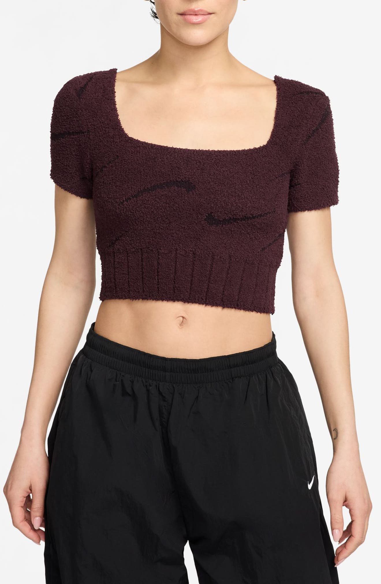burgundy nike crop top