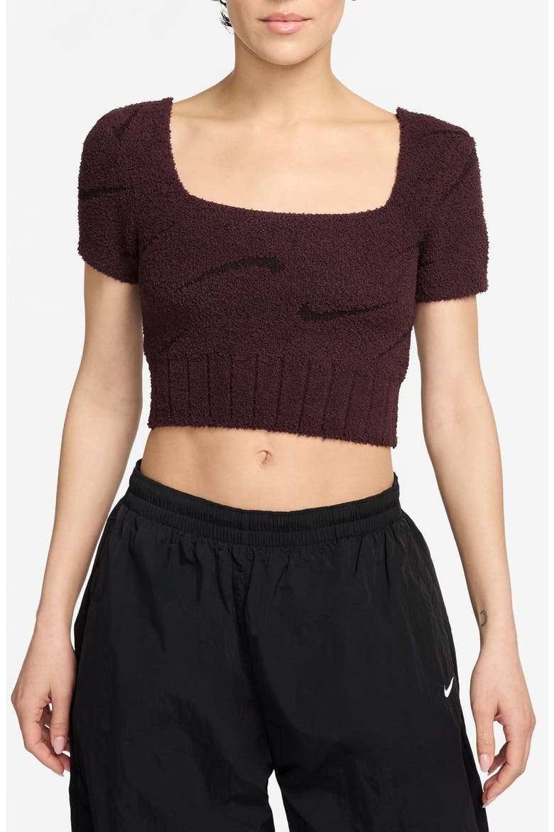 Phoenix Bouclé Knit Slim Fit Crop Top, Main, color, BURGUNDY CRUSH