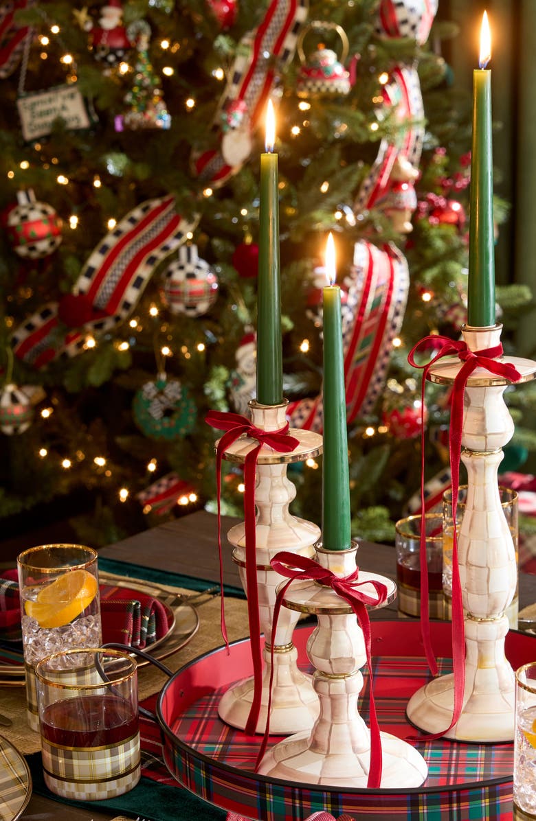 MACKENZIE CHILDS Medium Mocha Check Candlestick Holder, Alternate, color, Mocha