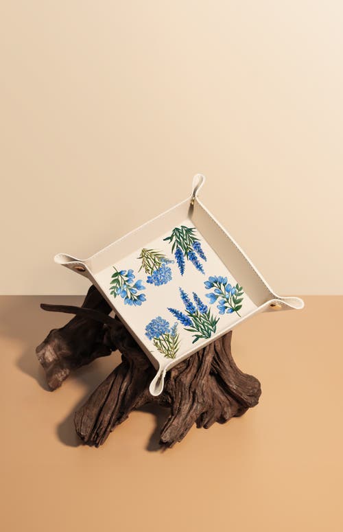 Alepel Fantasy Leaves Faux Leather Tray In Baby Blue