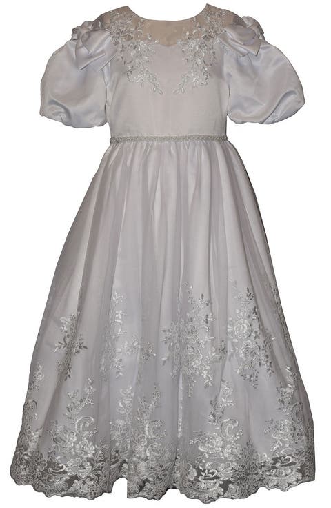 Bow Shoulder Ballon Sleeve Communion Dress