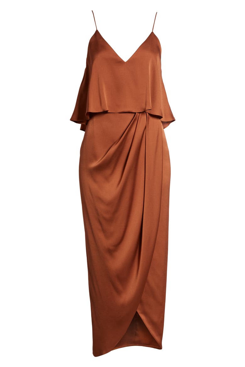 Luxe Frill Tulip Hem Maxi Dress, Alternate, color, MOCHA