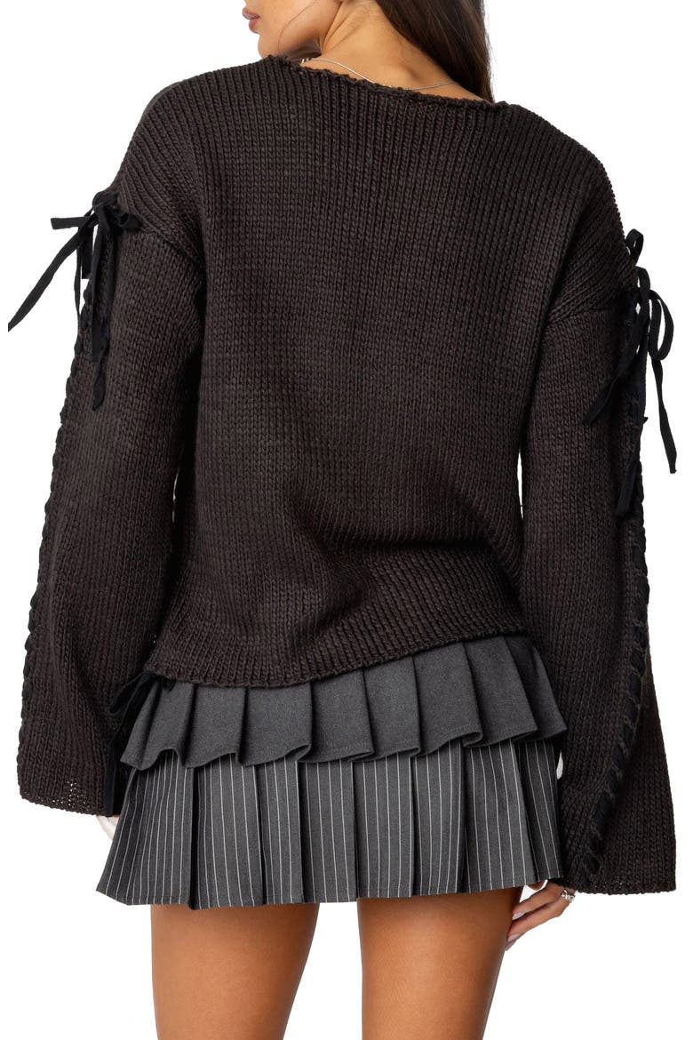 Amelia Lace Up Sleeve Sweater, Alternate, color, DARK-GRAY