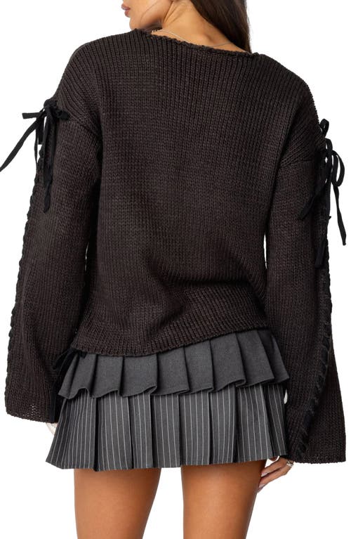 Shop Edikted Amelia Lace Up Sleeve Sweater In Dark-gray