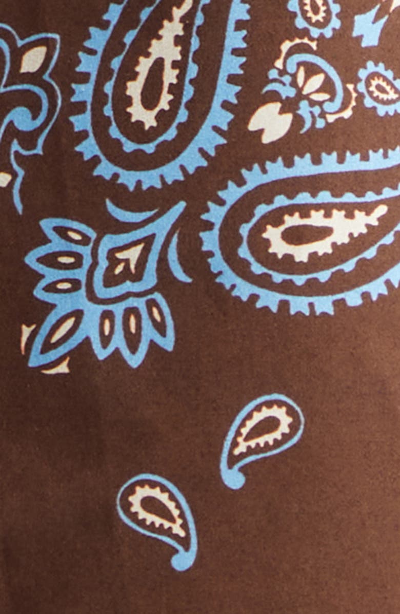 Moncler Bandana Print Short Sleeve Cotton Button-Up Shirt, Alternate, color, Parsley Brown/ Blue
