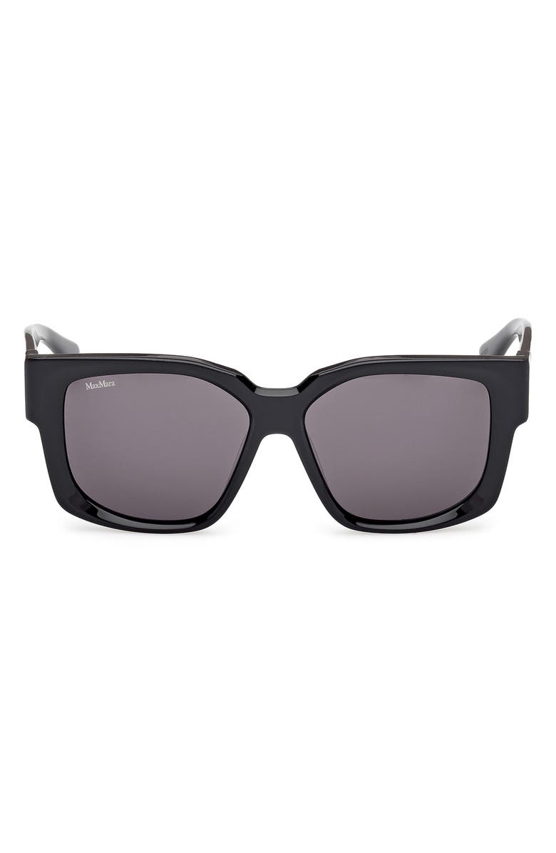 Max Mara Glimpse 54mm Round Sunglasses, Main, color, Shiny Black/ Smoke Lenses