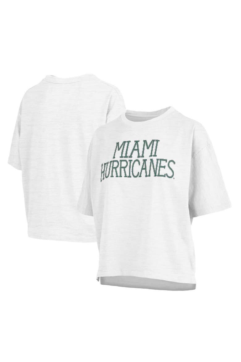 Women's Pressbox White Miami Hurricanes Motley Crew Chain Stitch Slub Waist Length Boxy T-Shirt, Main, color, White