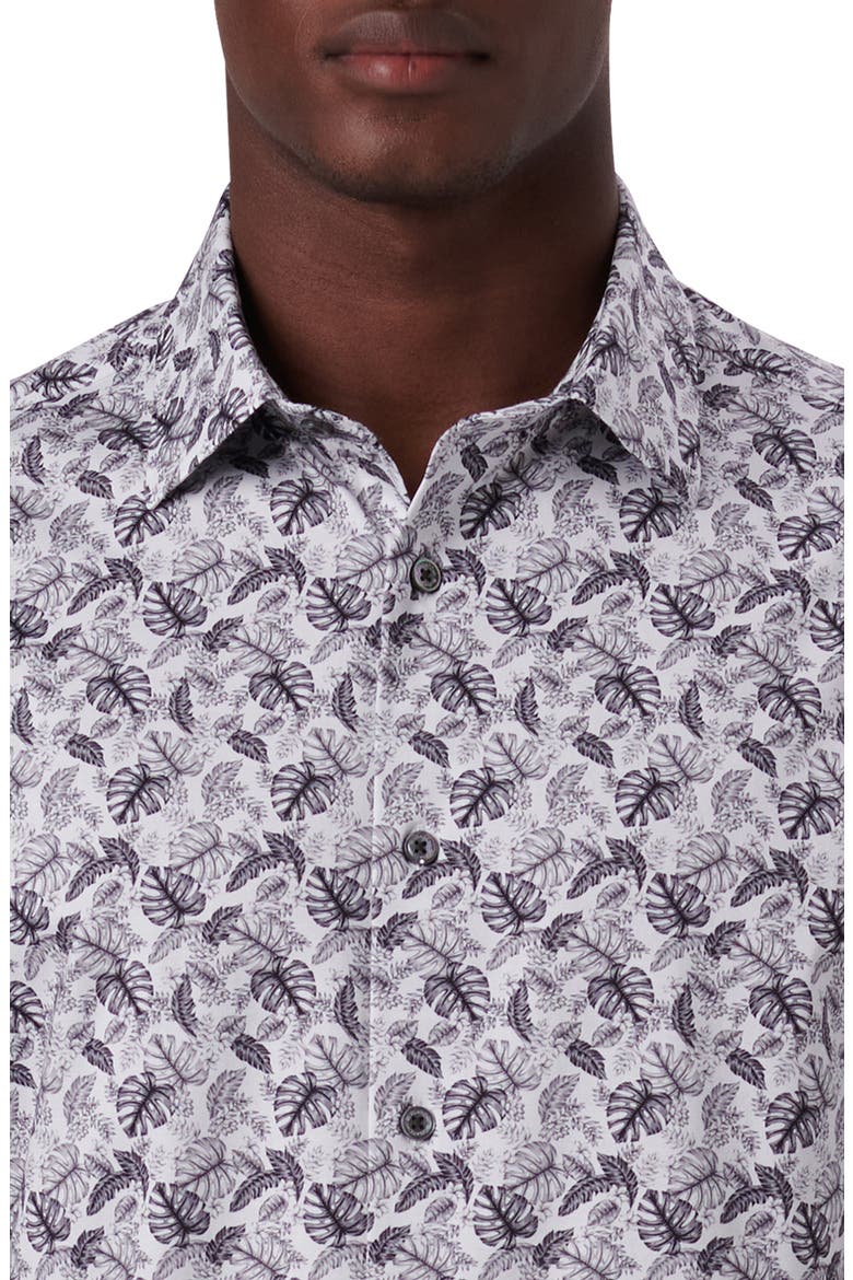 OoohCotton® Leaf Print Short Sleeve Button-Up Shirt, Alternate, color, CEMENT