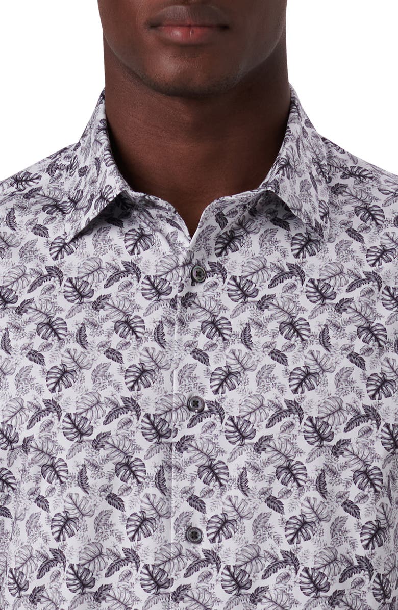 Bugatchi OoohCotton<sup>®</sup> Leaf Print Short Sleeve Button-Up Shirt, Alternate, color, 