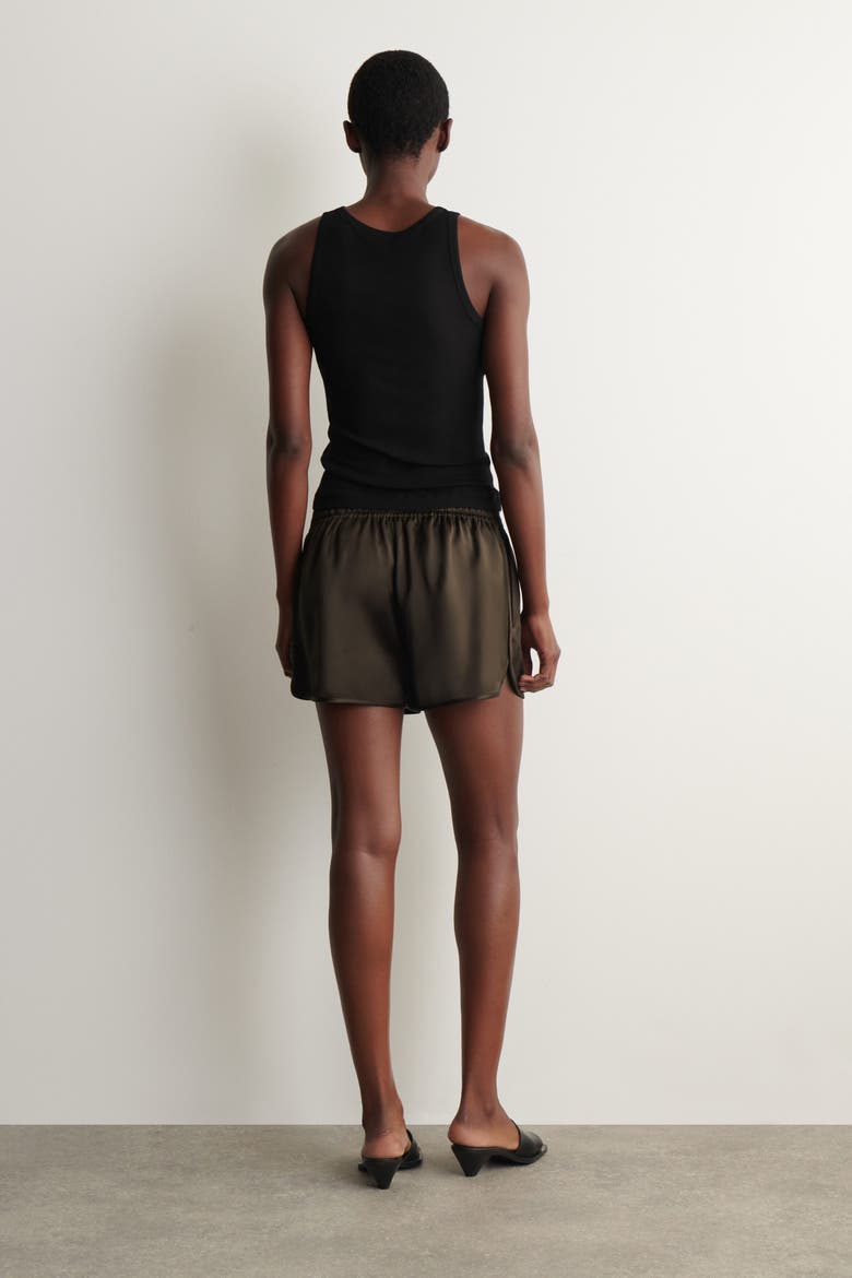 Satin Track Shorts, Alternate, color, BROWN