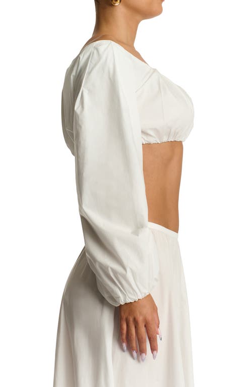 Naked Wardrobe Off The Shoulder Balloon Sleeve Crop Cotton Top In White