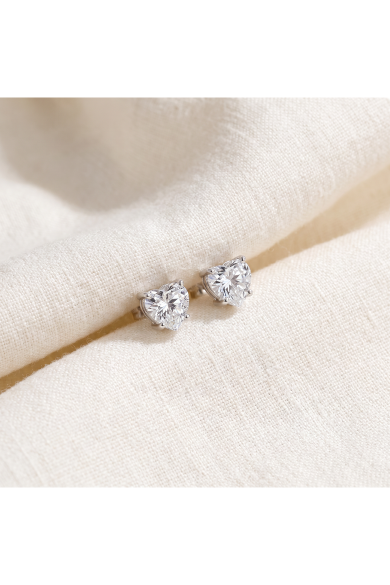 1Ct Heart Shape Diamond Studs Lab Grown 14k Gold, Alternate, color, 14k White Gold