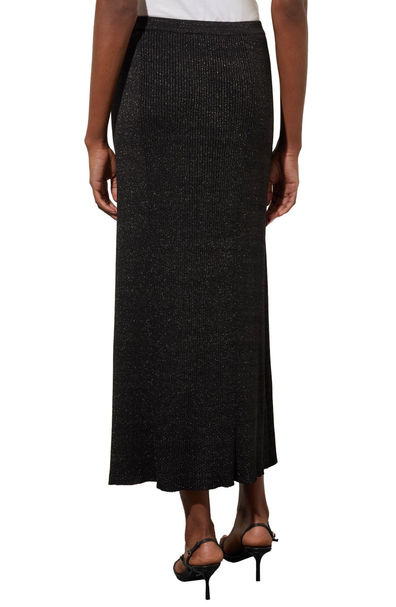 Ming Wang Shimmer Rib Knit Midi Skirt, Alternate, color, Black/ Silver