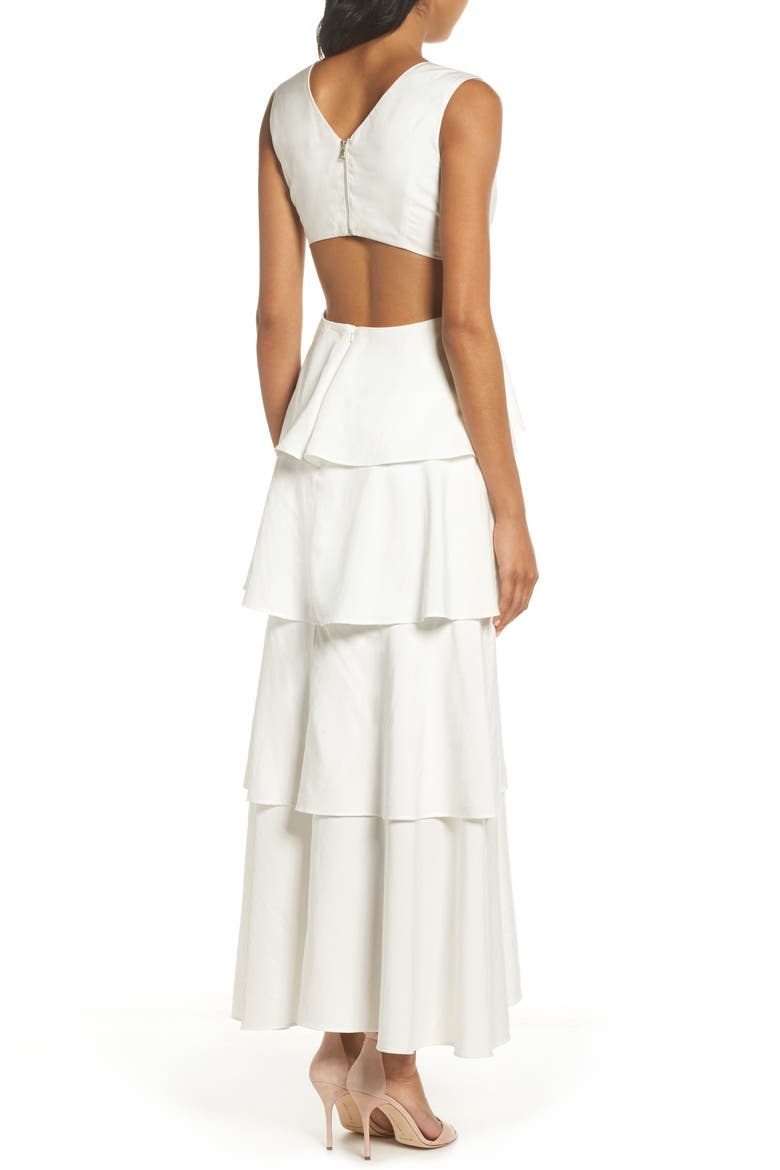Cutout Detail Tiered Maxi Dress, Alternate, color, WHITE