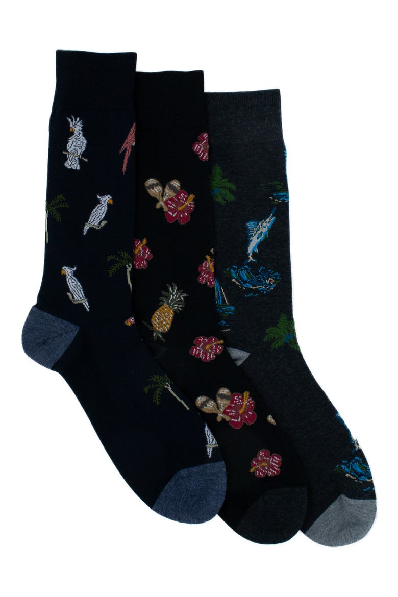 Assorted 3-Pack Crew Socks, Main, color, NAVY/ BLACK/ GREY HTHR