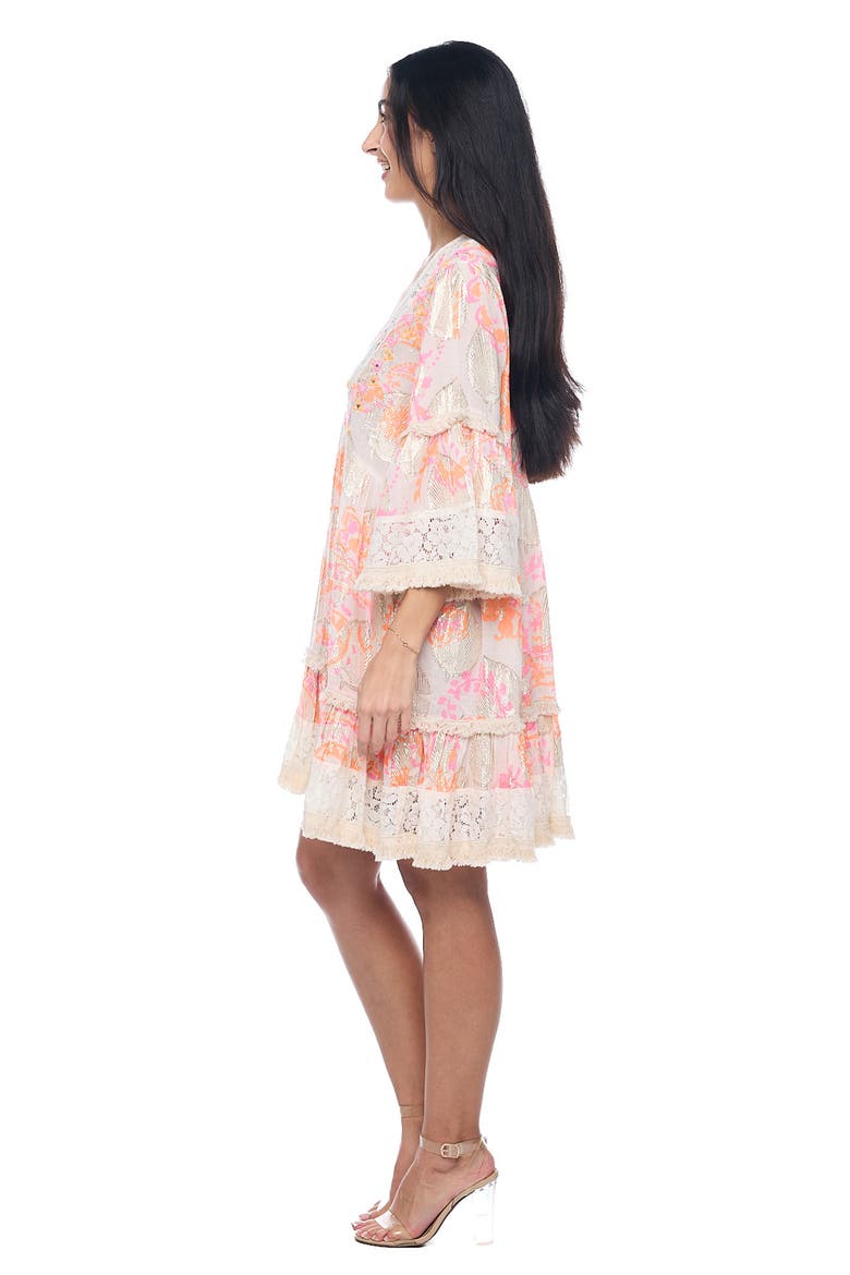 Plunge Bell Sleeve Minidress, Alternate, color, PINK