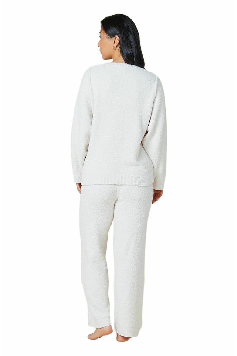 Solid Marshmallow Reverse Seam Crew Neck Lounge Set with Bracelet Sleeve, Alternate, color, Almond