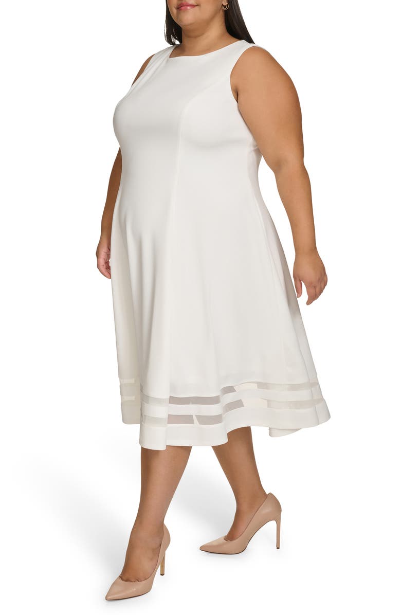 Calvin Klein Mesh Panel Fit & Flare Midi Dress, Alternate, color, Cream