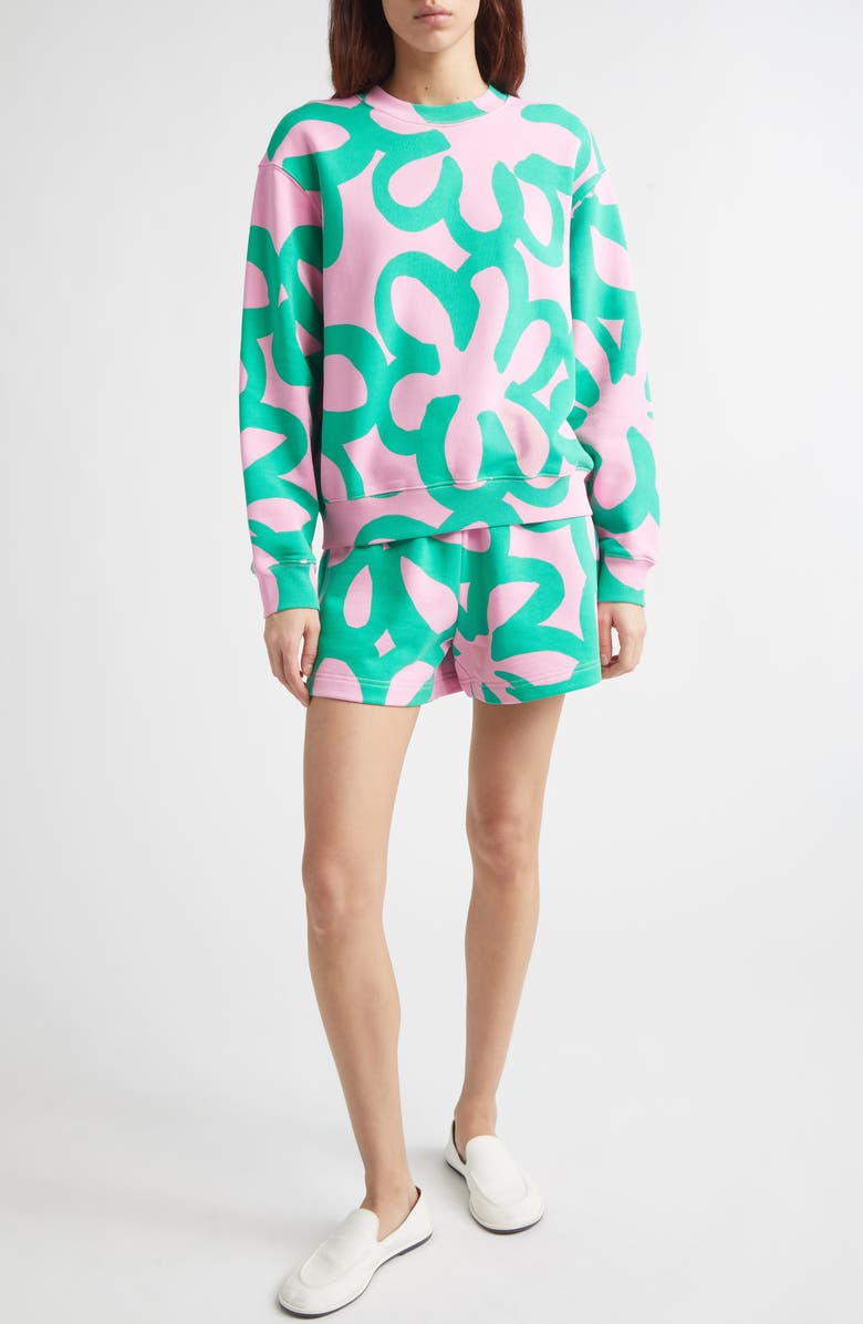 Marimekko Leiot Jättikukka Kioski French Terry Sweatshirt, Alternate, color, Light Pink Green