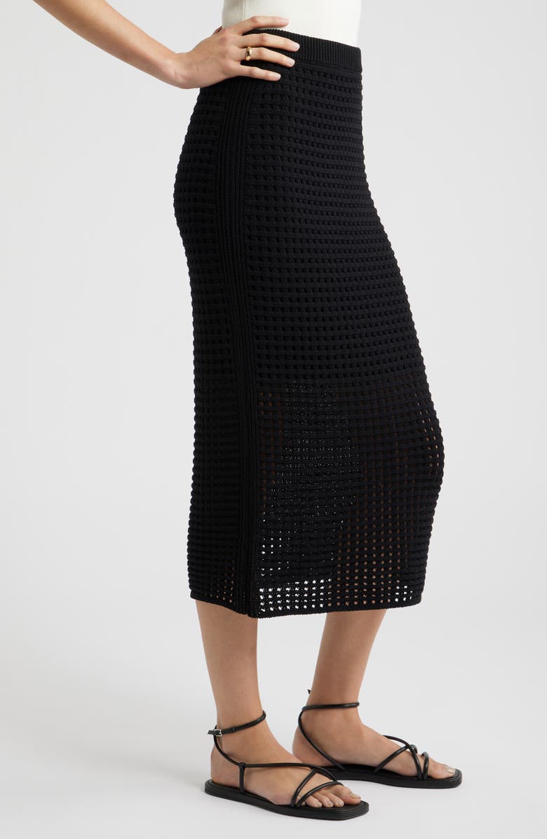 Nordstrom Mesh Stitch Midi Skirt, Alternate, color, Black