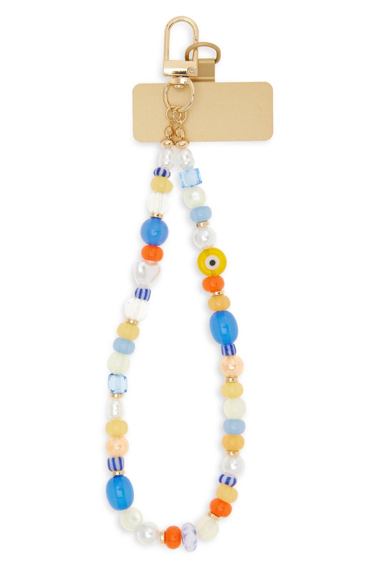 Beaded Phone Strap, Main, color, WHITE MULTI- GOLD