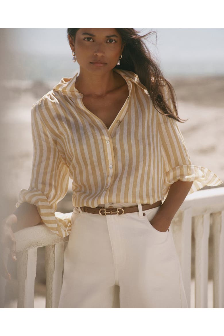 Striped Ruffle Detail Shirt, Alternate, color, Yellow