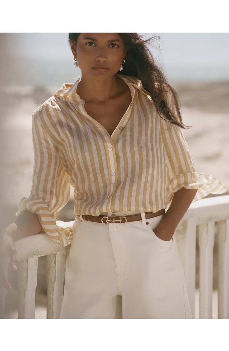 MINT VELVET Striped Ruffle Detail Shirt, Alternate, color, Yellow