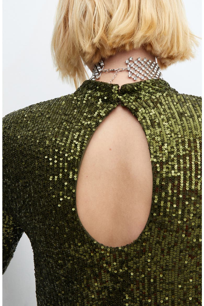 Mock Neck Sequin Top, Alternate, color, OLIVE GREEN