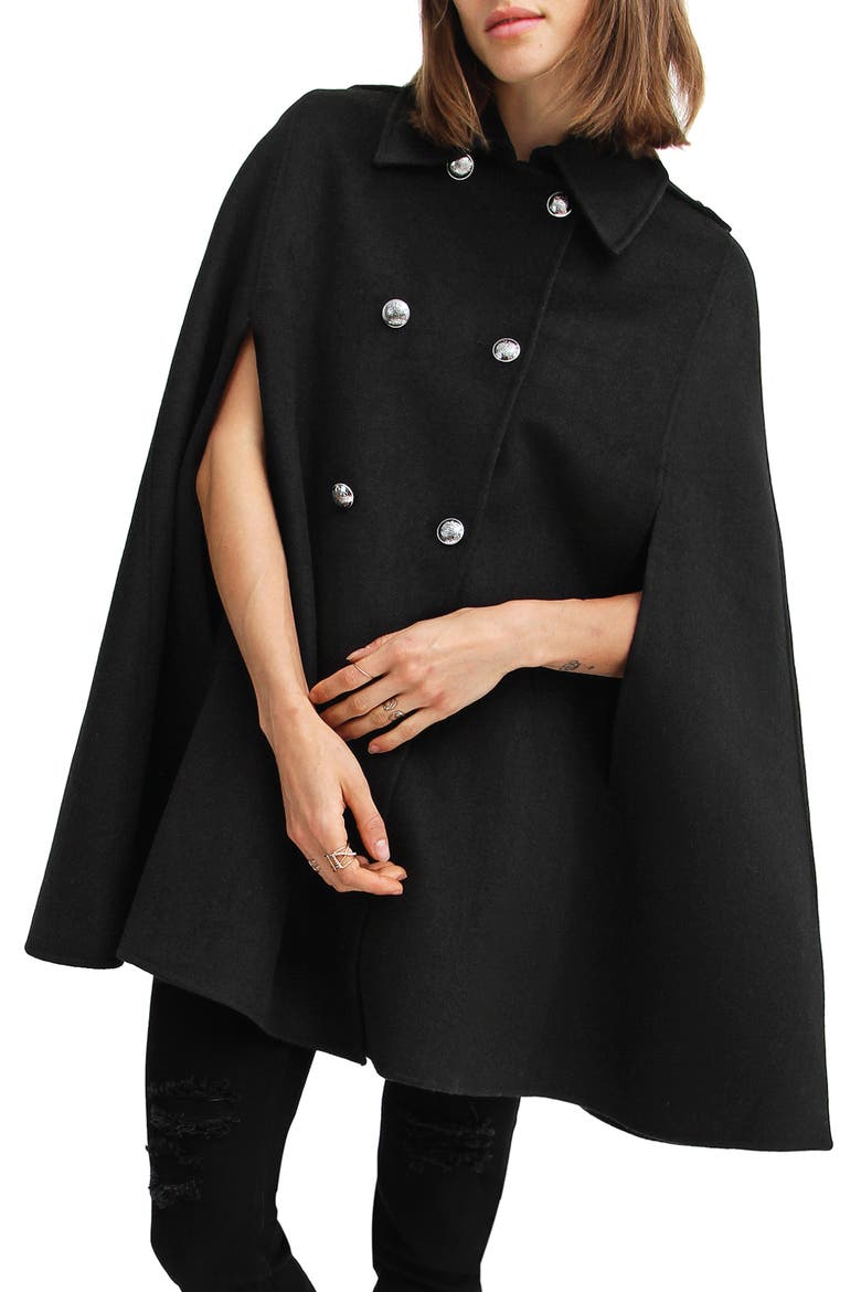 On My Mind Wool Blend Cape, Alternate, color, BLACK