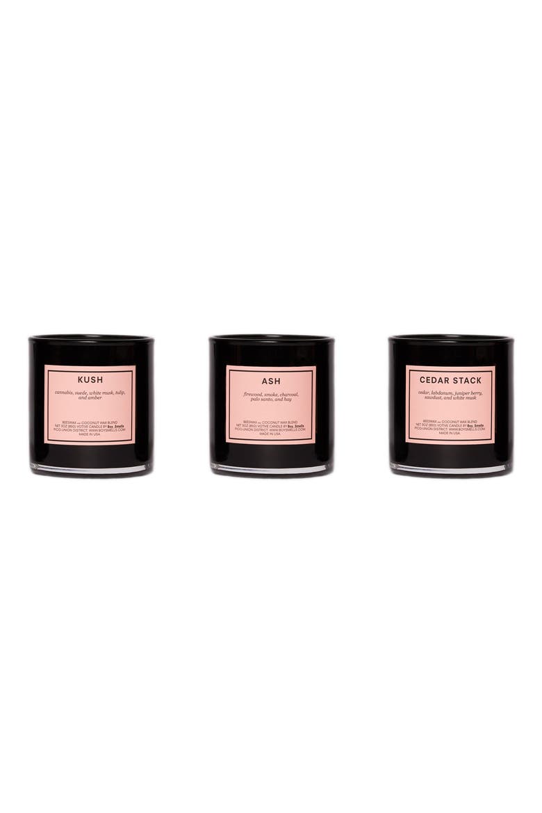 Kush, Ash & Cedar Stack Set of 3 Scented Votive Candles, Main, color, NONE