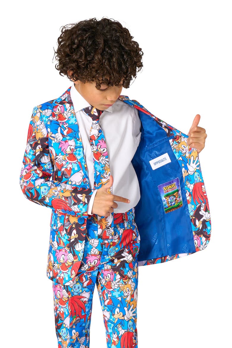 Kids' Sonic the Hedgehog™ Two-Piece Suit & Tie Set, Alternate, color, BLUE MULTI