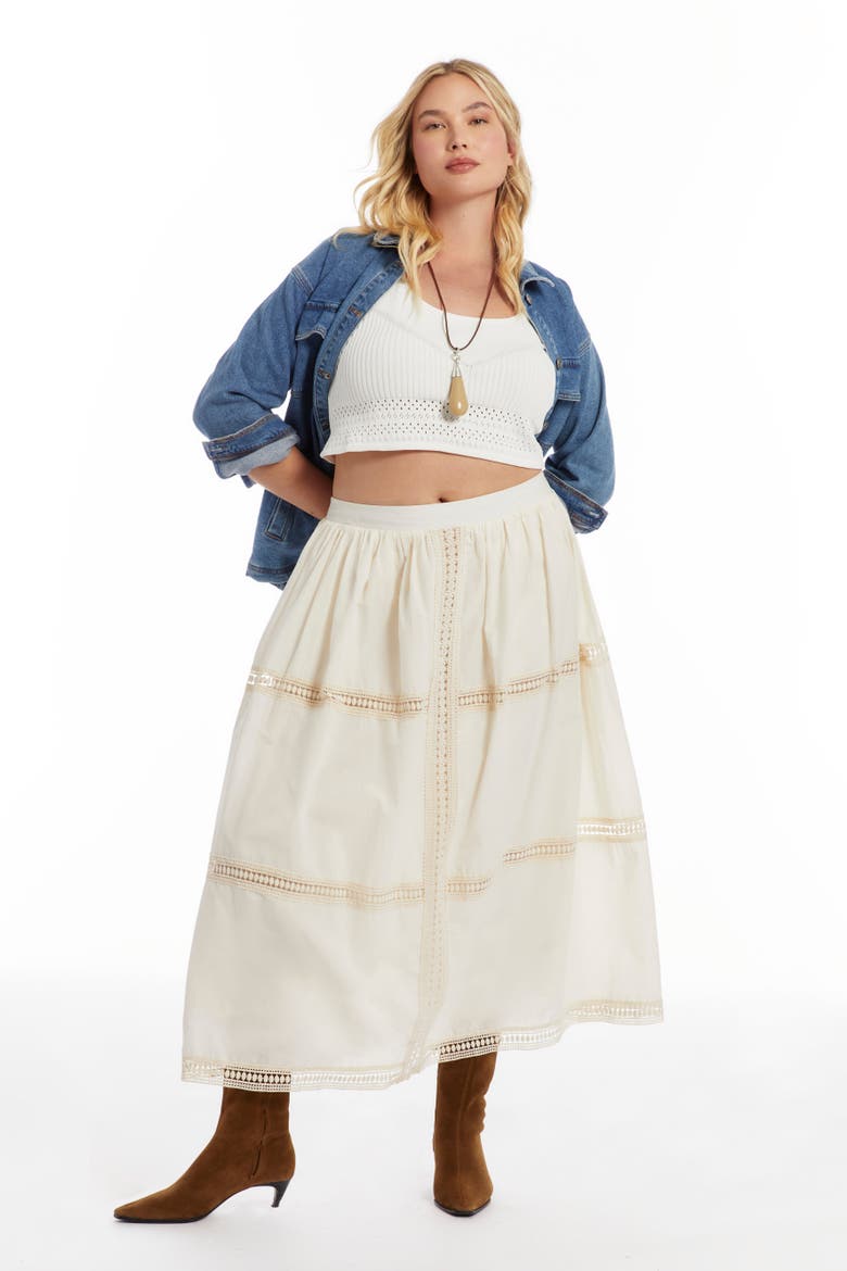 Lace Insert Midi Skirt, Alternate, color, WARM CREAM