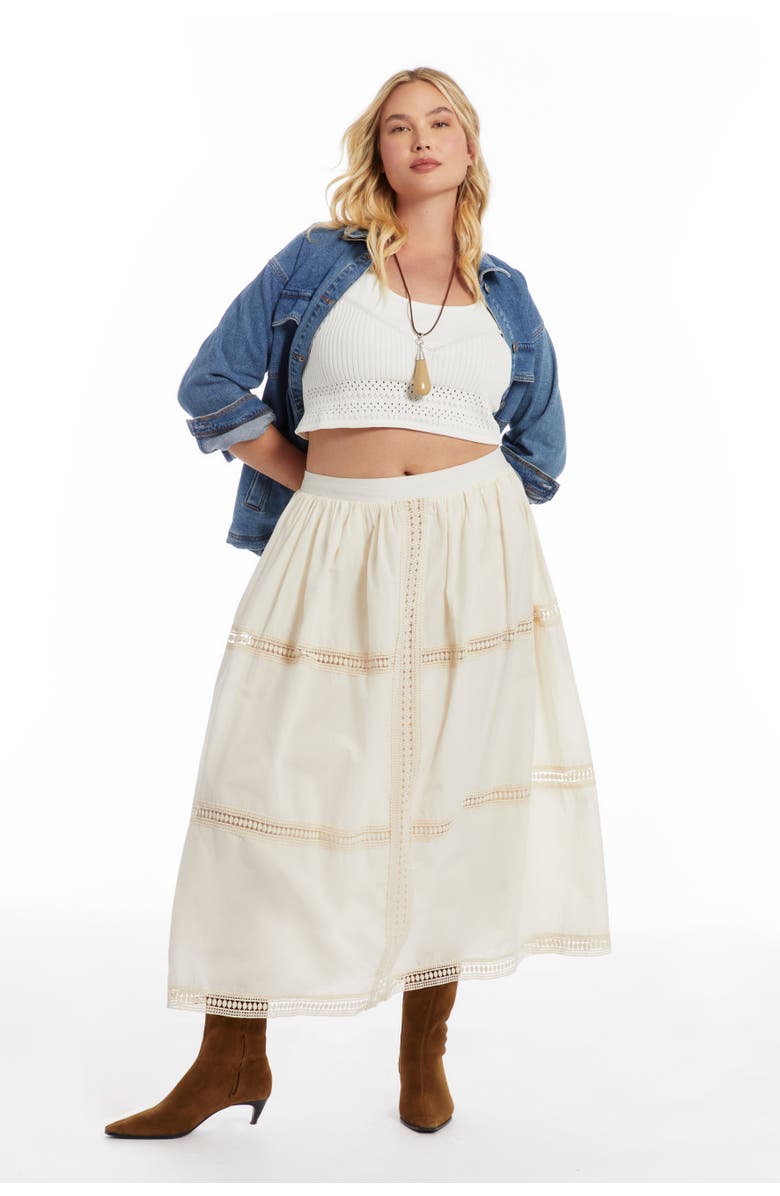 June + Vie Lace Insert Midi Skirt, Alternate, color, Warm Cream