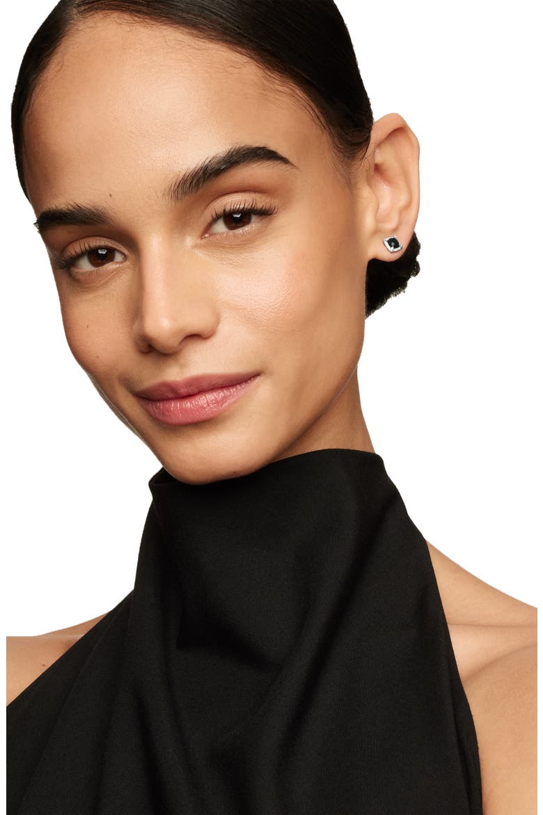 Petite Chatelaine® Pavé Bezel Stud Earrings with Semiprecious Stone and Diamonds, Alternate, color, SILVER PAVE/ BLACK ONYX