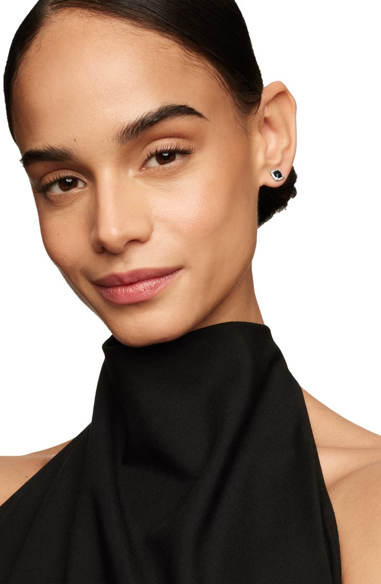 David Yurman Petite Chatelaine<sup>®</sup> Pavé Bezel Stud Earrings with Semiprecious Stone and Diamonds, Alternate, color, Silver Pave/ Black Onyx