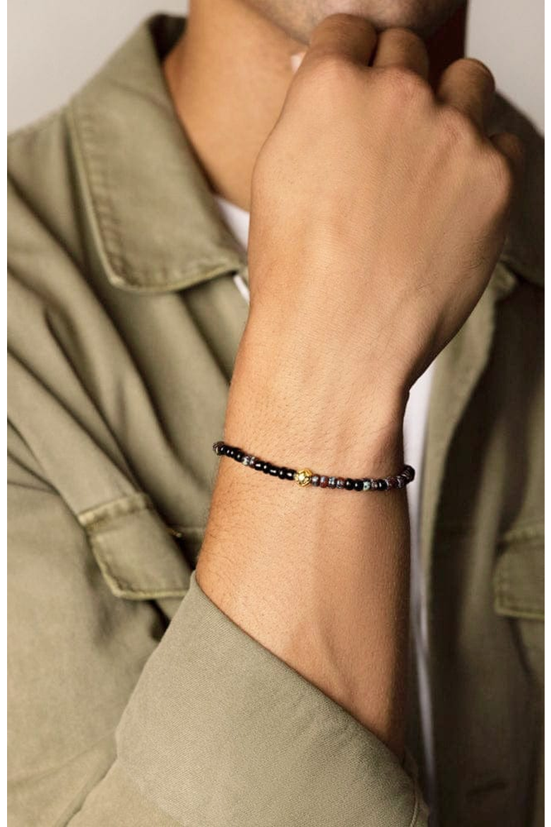 Miyuki Beaded Wristband, Alternate, color, Black and Grey Japanese